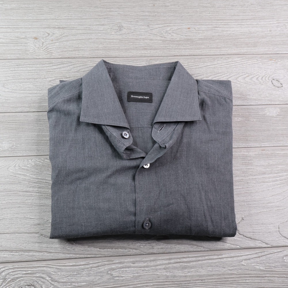 Ermenegildo Zegna Button Up Shirt Men's XXL Gray Textured Weave